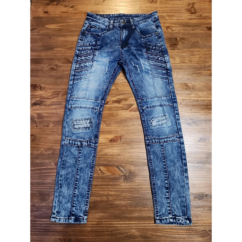 Brooklyn's Best Moto Skater Skinny Jeans Acid Bleach Wash Size 14 Blue